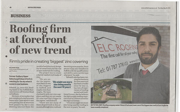 ELC Roofing at the forefront of zinc roofing